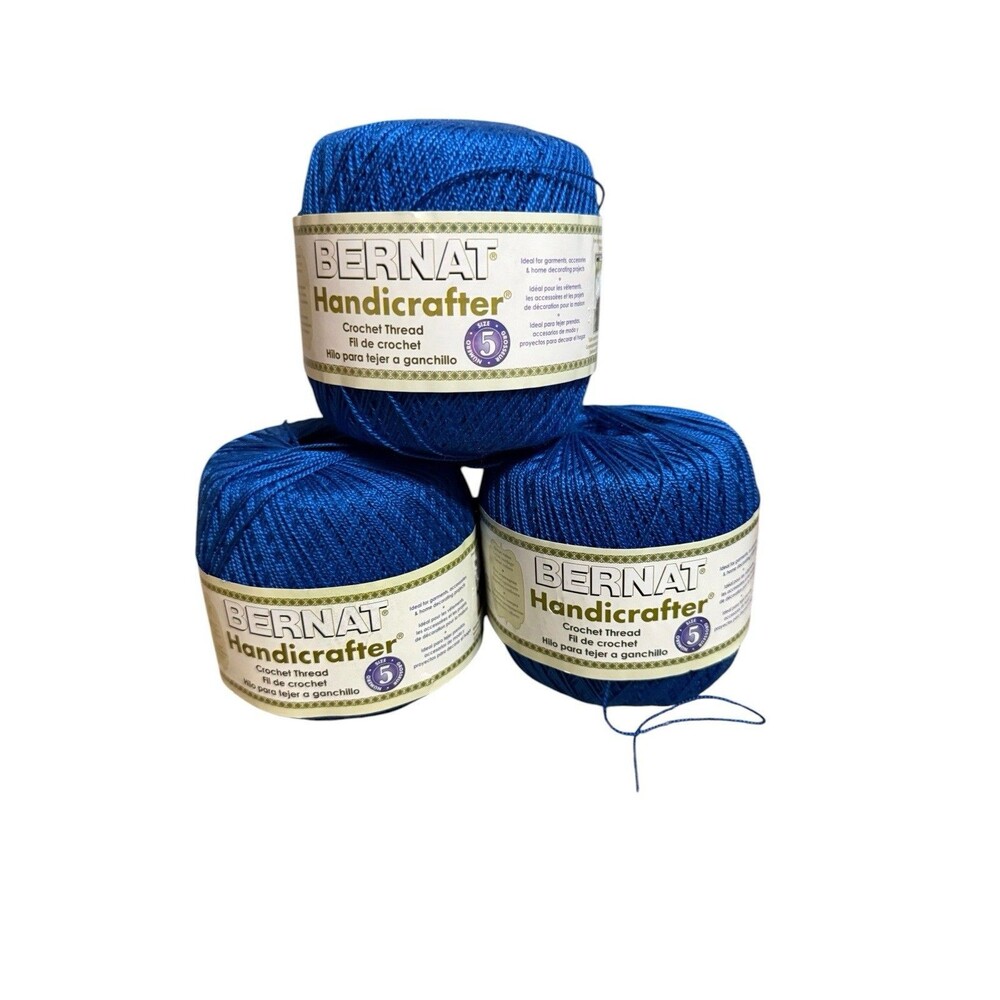 Bernat Handicrafter Crochet Thread Size 5 Really Royal Blue Lot of 3 1113 Yds